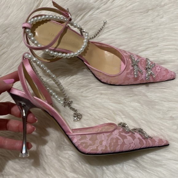 Mach & Mach Mini Bow embellished pink kitten lace pump heel‎ size 36EU - Picture 10 of 13